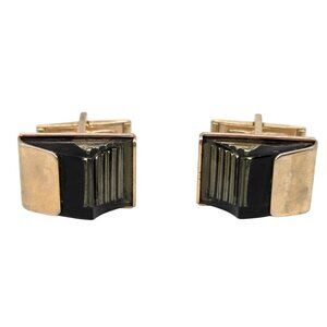 Vintage Black Lucite Gold Tone Retro Cufflinks by Sarah Coventry